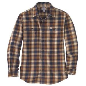 Carhartt men’s Hubbard Flannel Long Sleeve Shirt brown plaid size large rugged